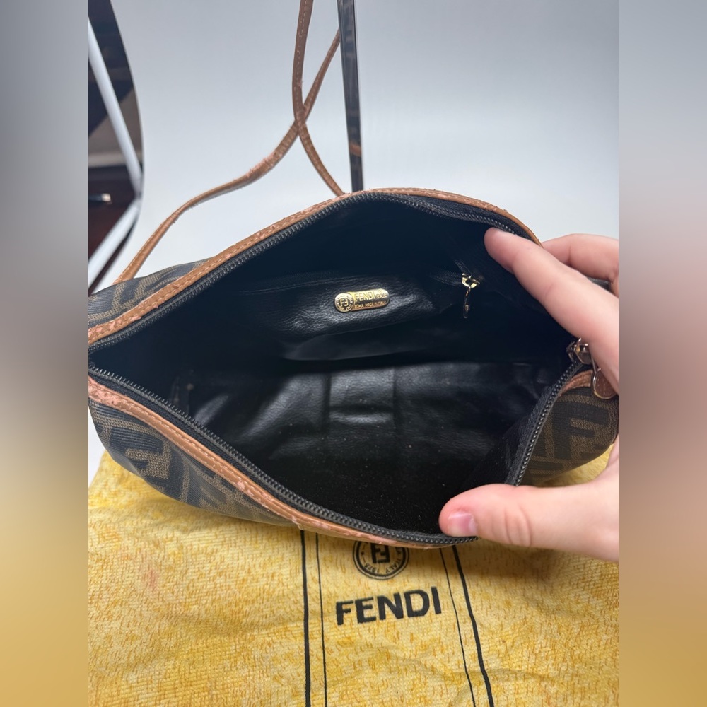 Authentic Vintage Fendi Zucca FF Crossbody Bag Brown Logo Italy READ - Picture 5 of 15